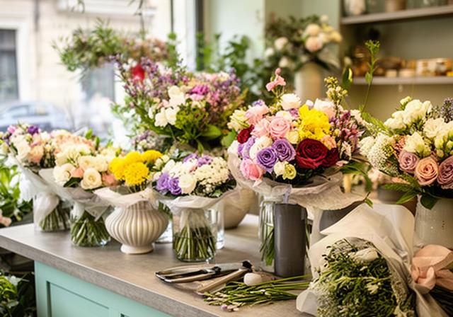 Banco di fiori freschi e composizioni colorate nel negozio di Via Cameri